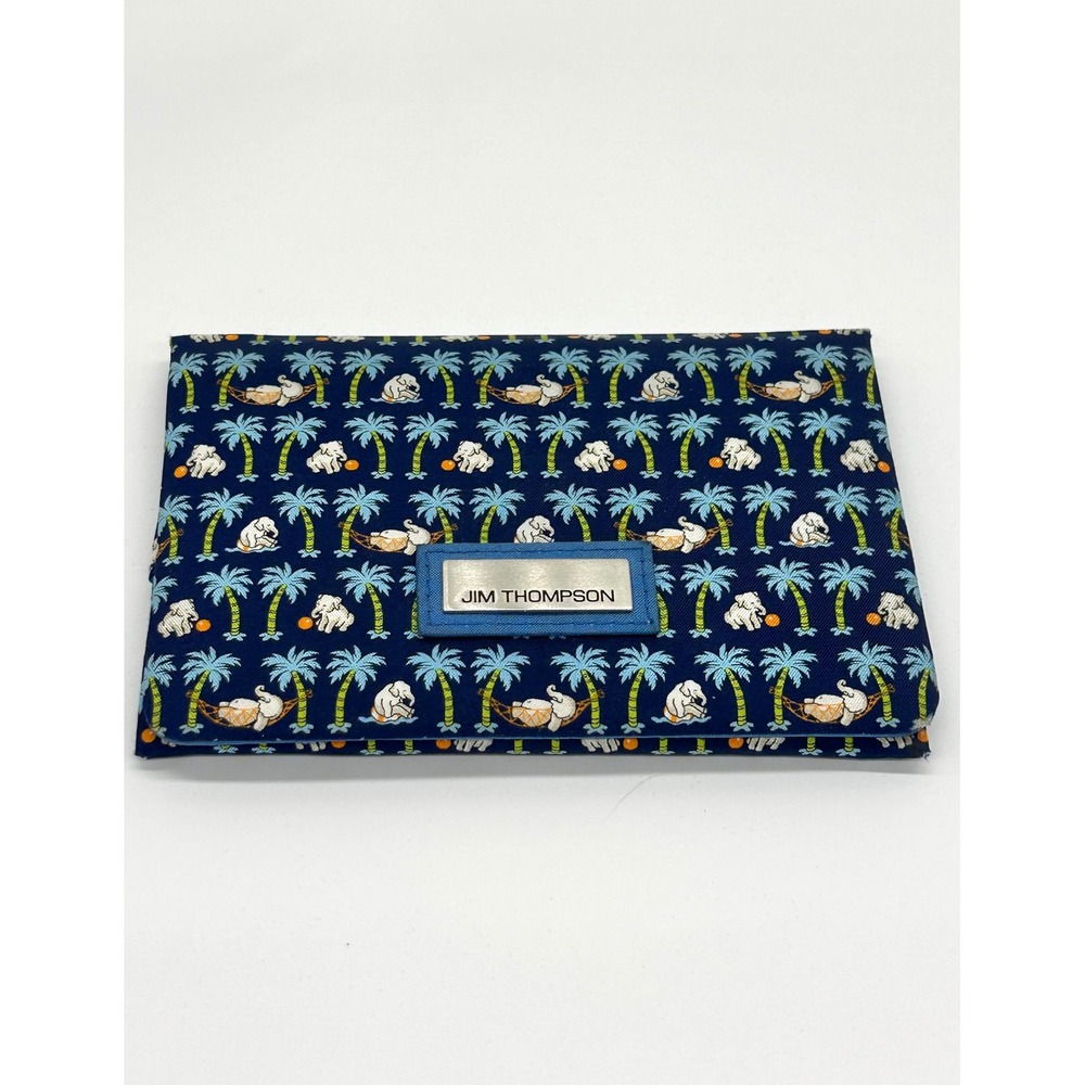 Jim Thompson Navy Blue Elephant Palm Tree Print Travel Mirror Pouch Accessory
